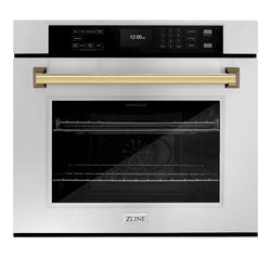 ZLINE Autograph Edition 30 in. Professional True Convection Single Wall Oven with Air Fry and Self Clean in Stainless Steel with Polished Gold Handle (WASZ-30-G)