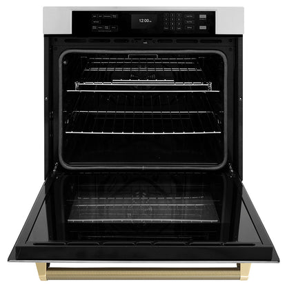 ZLINE Autograph Edition 30 in. Professional True Convection Single Wall Oven with Air Fry and Self Clean in Stainless Steel with Champagne Bronze Helix Handle (WASZ-30-KCB)