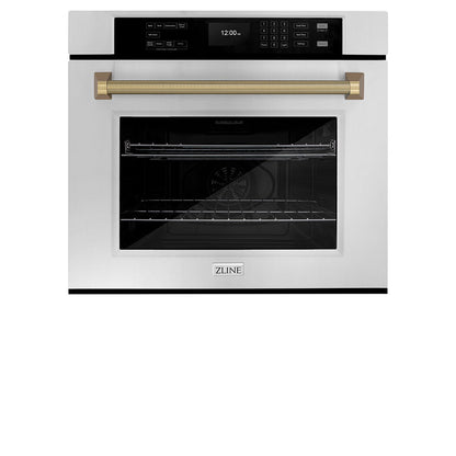 ZLINE Autograph Edition 30 in. Professional True Convection Single Wall Oven with Air Fry and Self Clean in Stainless Steel with Champagne Bronze Helix Handle (WASZ-30-KCB)