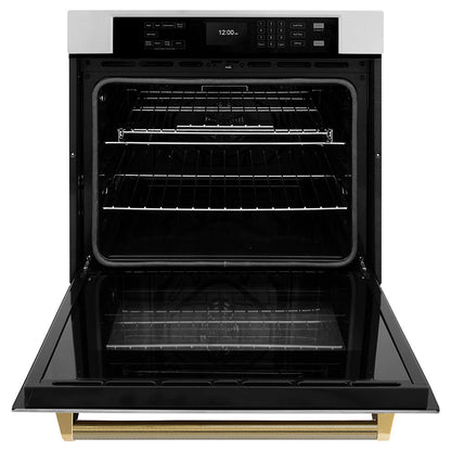 ZLINE Autograph Edition 30 in. Professional True Convection Single Wall Oven with Air Fry and Self Clean in Stainless Steel with Polished Gold Helix Handle (WASZ-30-KG)