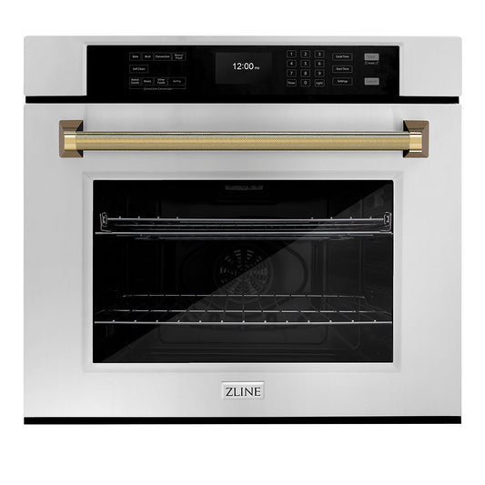 ZLINE Autograph Edition 30 in. Professional True Convection Single Wall Oven with Air Fry and Self Clean in Stainless Steel with Polished Gold Helix Handle (WASZ-30-KG)