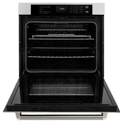 ZLINE Autograph Edition 30 in. Professional True Convection Single Wall Oven with Air Fry and Self Clean in Stainless Steel with Polished Nickel Helix Handle (WASZ-30-KPN)