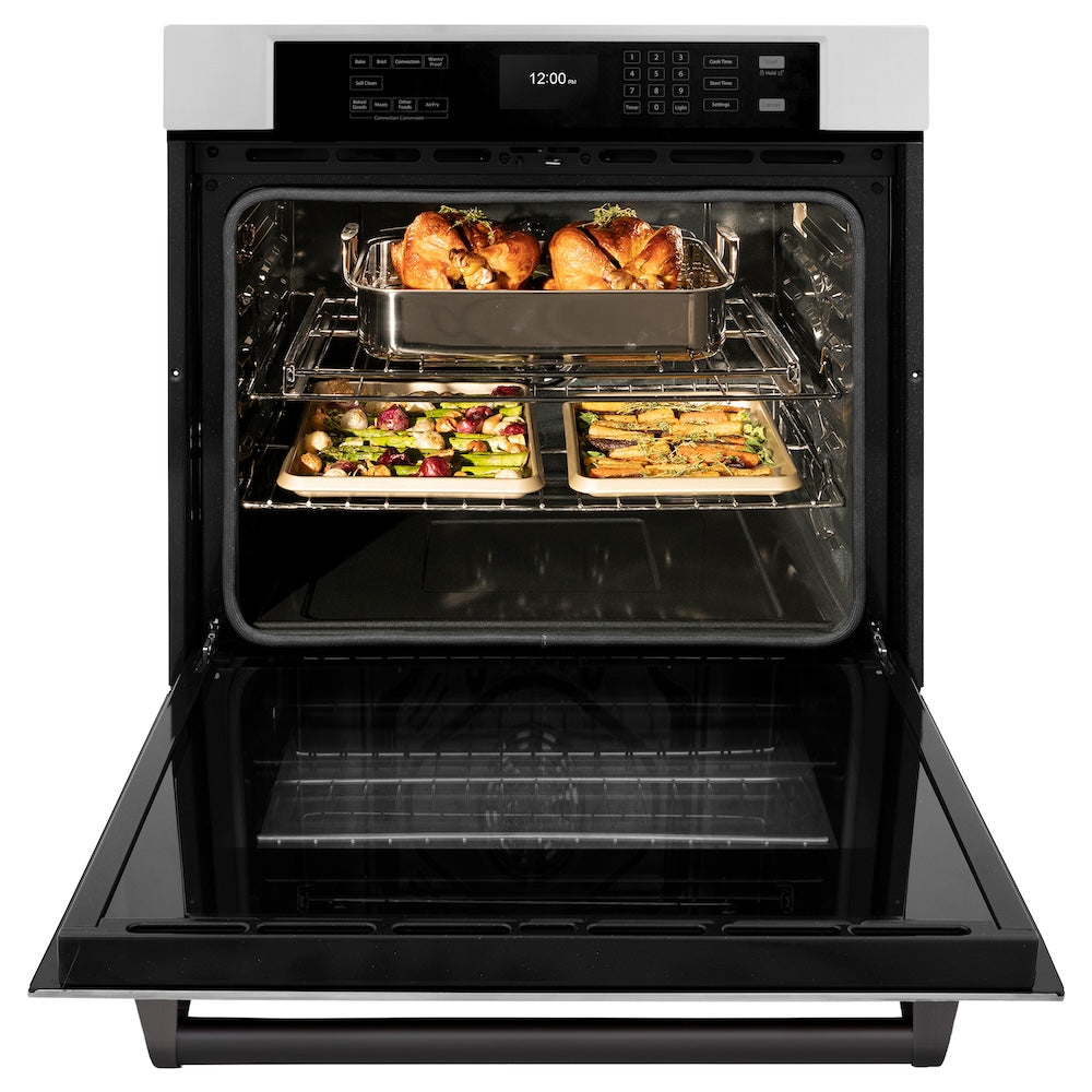 ZLINE Autograph Edition 30 in. Professional True Convection Single Wall Oven with Air Fry and Self Clean in Stainless Steel with Matte Black Handle (WASZ-30-MB)