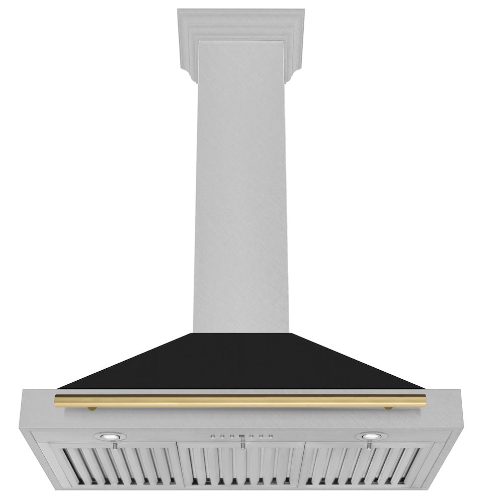 ZLINE Autograph Edition 36 in. Convertible Satin Stainless Steel Wall Mount Range Hood with Black Matte Shell and Champagne Bronze Handle (KB4SNZ-BLM36-CB)