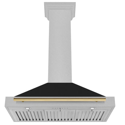 ZLINE Autograph Edition 36 in. Convertible Satin Stainless Steel Wall Mount Range Hood with Black Matte Shell and Champagne Bronze Handle (KB4SNZ-BLM36-CB)