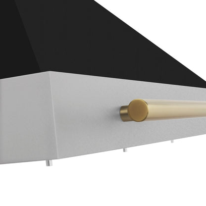 ZLINE Autograph Edition 36 in. Convertible Satin Stainless Steel Wall Mount Range Hood with Black Matte Shell and Polished Gold Handle (KB4SNZ-BLM36-G)