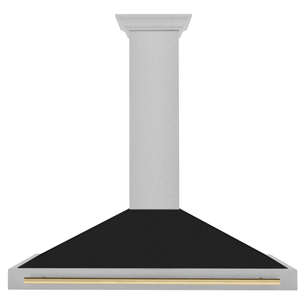 ZLINE Autograph Edition 48 in. Convertible Satin Stainless Steel Wall Mount Range Hood with Black Matte Shell and Champagne Bronze Handle (KB4SNZ-BLM48-CB)