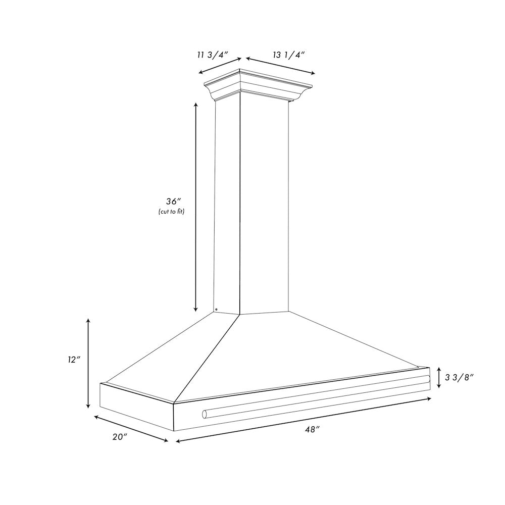 ZLINE Autograph Edition 48 in. Convertible Satin Stainless Steel Wall Mount Range Hood with Black Matte Shell and Polished Gold Handle (KB4SNZ-BLM48-G)