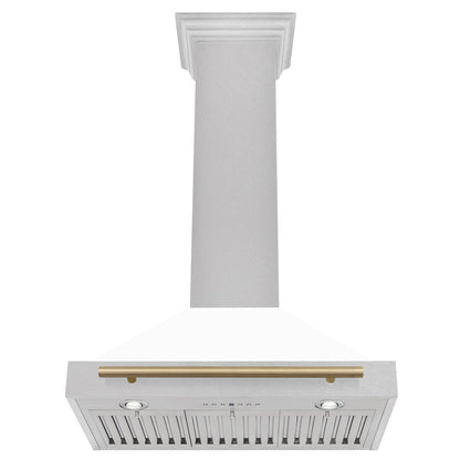 ZLINE Autograph Edition 30 in. Convertible Satin Stainless Steel Wall Mount Range Hood with White Matte Shell and Champagne Bronze Handle (KB4SNZ-WM30-CB)