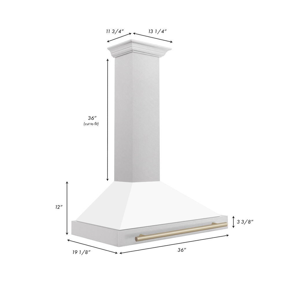ZLINE Autograph Edition 36 in. Convertible Satin Stainless Steel Wall Mount Range Hood with White Matte Shell and Champagne Bronze Handle (KB4SNZ-WM36-CB)