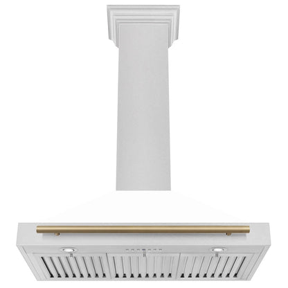 ZLINE Autograph Edition 36 in. Convertible Satin Stainless Steel Wall Mount Range Hood with White Matte Shell and Champagne Bronze Handle (KB4SNZ-WM36-CB)