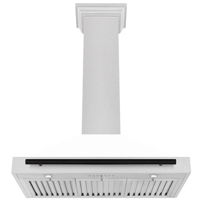 ZLINE Autograph Edition 36 in. Convertible Satin Stainless Steel Wall Mount Range Hood with White Matte Shell and Matte Black Handle (KB4SNZ-WM36-MB)