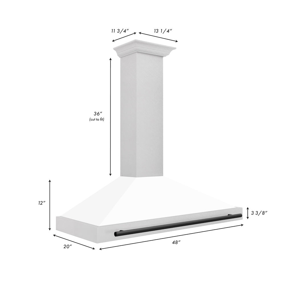 ZLINE Autograph Edition 48 in. Convertible Satin Stainless Steel Wall Mount Range Hood with White Matte Shell and Matte Black Handle (KB4SNZ-WM48-MB)