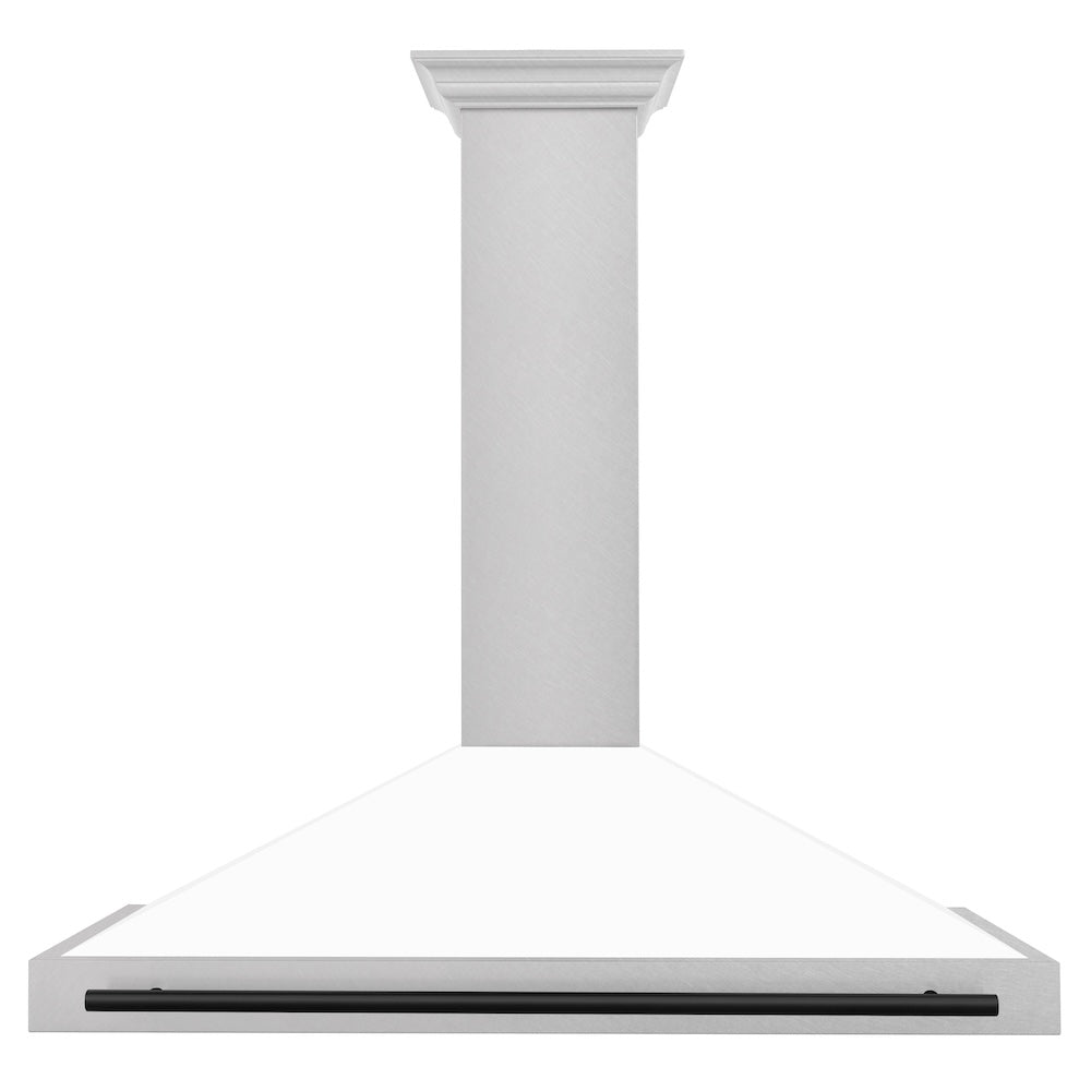 ZLINE Autograph Edition 48 in. Convertible Satin Stainless Steel Wall Mount Range Hood with White Matte Shell and Matte Black Handle (KB4SNZ-WM48-MB)