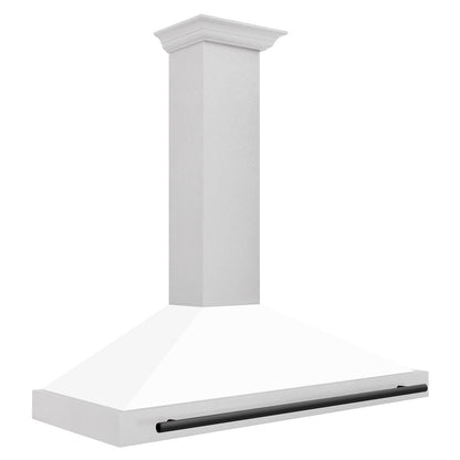 ZLINE Autograph Edition 48 in. Convertible Satin Stainless Steel Wall Mount Range Hood with White Matte Shell and Matte Black Handle (KB4SNZ-WM48-MB)