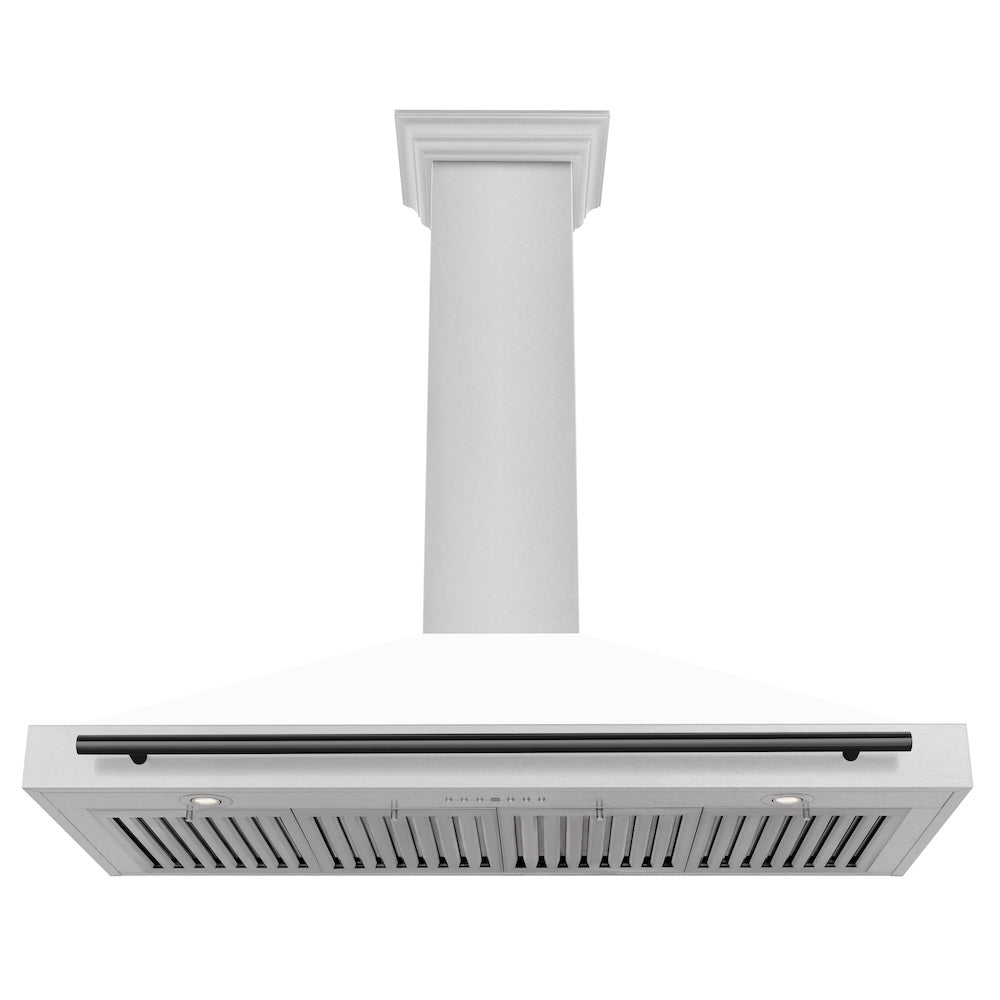 ZLINE Autograph Edition 48 in. Convertible Satin Stainless Steel Wall Mount Range Hood with White Matte Shell and Matte Black Handle (KB4SNZ-WM48-MB)