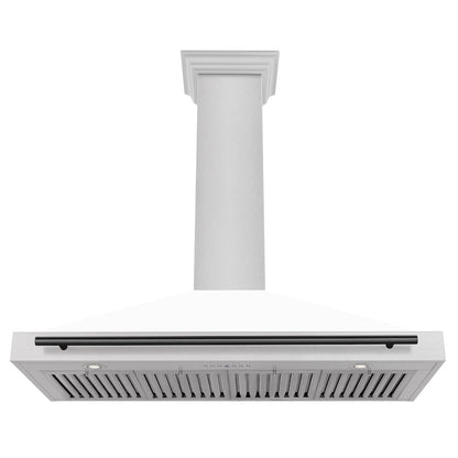 ZLINE Autograph Edition 48 in. Convertible Satin Stainless Steel Wall Mount Range Hood with White Matte Shell and Matte Black Handle (KB4SNZ-WM48-MB)