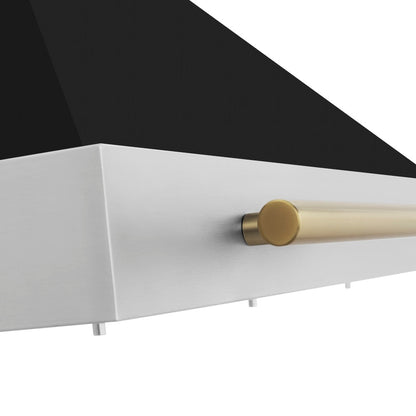 ZLINE Autograph Edition 36 in. Convertible Stainless Steel Range Hood with Black Matte Shell and Champagne Bronze Handle (KB4STZ-BLM36-CB)