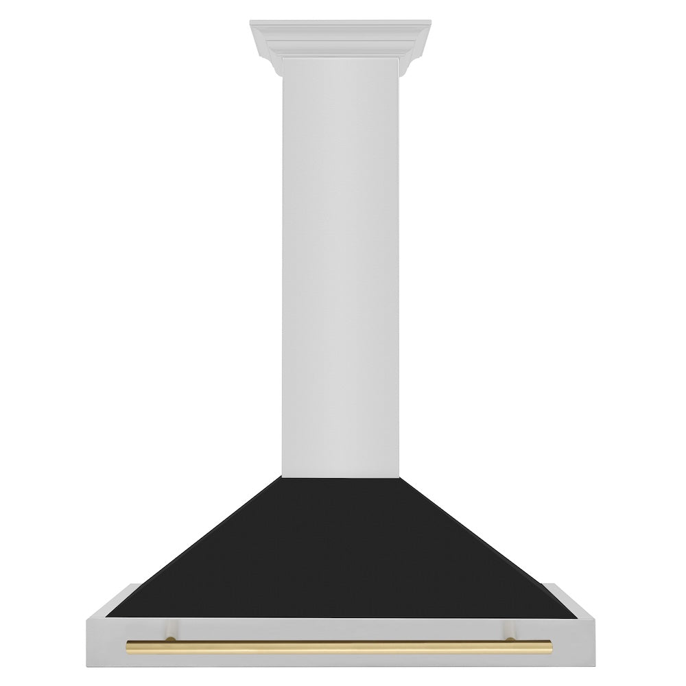 ZLINE Autograph Edition 36 in. Convertible Stainless Steel Range Hood with Black Matte Shell and Champagne Bronze Handle (KB4STZ-BLM36-CB)