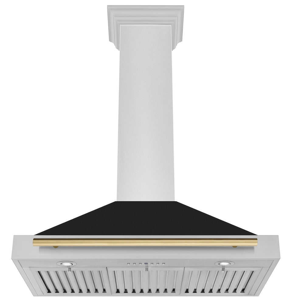 ZLINE Autograph Edition 36 in. Convertible Stainless Steel Range Hood with Black Matte Shell and Champagne Bronze Handle (KB4STZ-BLM36-CB)