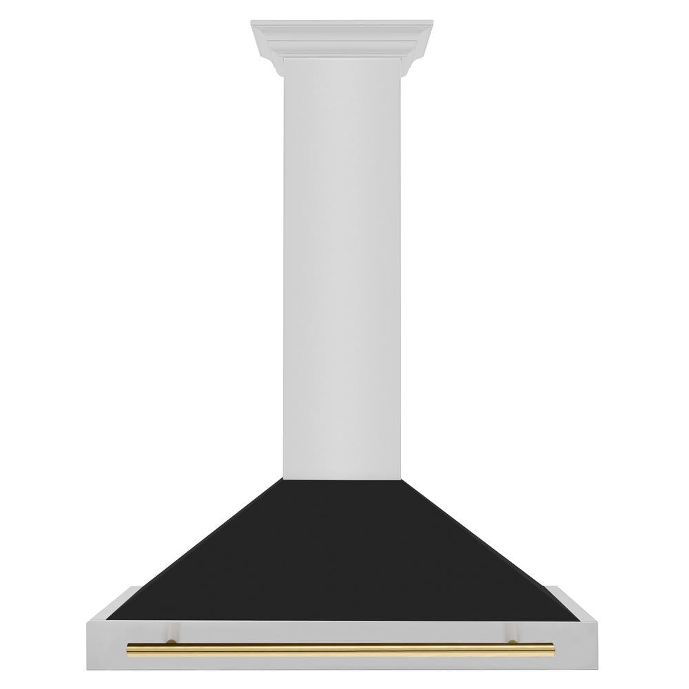 ZLINE Autograph Edition 36 in. Convertible Stainless Steel Range Hood with Black Matte Shell and Polished Gold Handle (KB4STZ-BLM36-G)