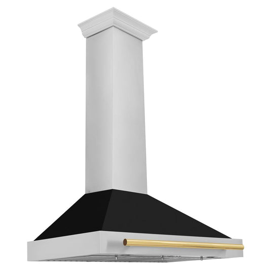 ZLINE Autograph Edition 36 in. Convertible Stainless Steel Range Hood with Black Matte Shell and Polished Gold Handle (KB4STZ-BLM36-G)