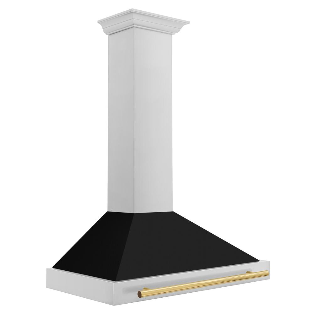 ZLINE Autograph Edition 36 in. Convertible Stainless Steel Range Hood with Black Matte Shell and Polished Gold Handle (KB4STZ-BLM36-G)