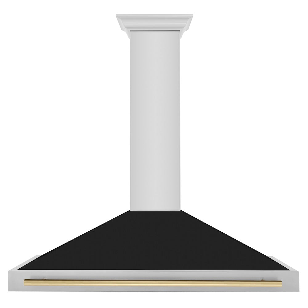 ZLINE Autograph Edition 48 in. Convertible Stainless Steel Range Hood with Black Matte Shell and Champagne Bronze Handle (KB4STZ-BLM48-CB)