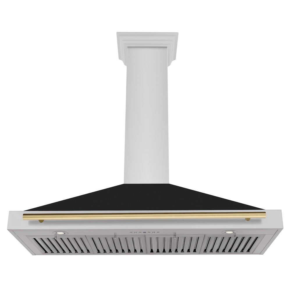 ZLINE Autograph Edition 48 in. Convertible Stainless Steel Range Hood with Black Matte Shell and Champagne Bronze Handle (KB4STZ-BLM48-CB)