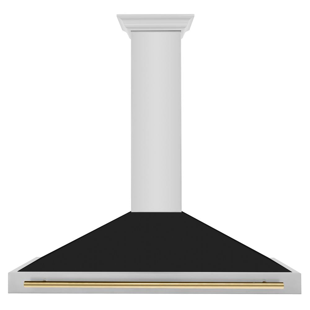 ZLINE Autograph Edition 48 in. Convertible Stainless Steel Range Hood with Black Matte Shell and Polished Gold Handle (KB4STZ-BLM48-G)