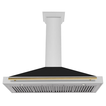 ZLINE Autograph Edition 48 in. Convertible Stainless Steel Range Hood with Black Matte Shell and Polished Gold Handle (KB4STZ-BLM48-G)