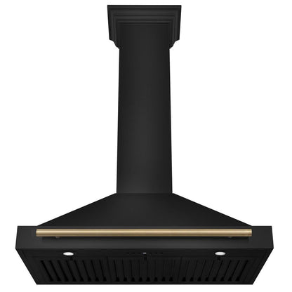 ZLINE Autograph Edition 36 in. Black Stainless Steel Wall Mount Range Hood With Champagne Bronze Handle (BSKB4Z-36-CB)