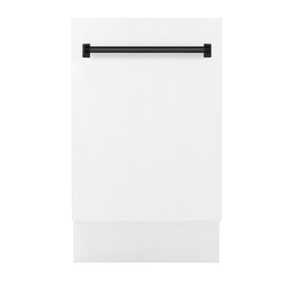 ZLINE Autograph Edition 18 in. Compact 3rd Rack Top Control Dishwasher in White Matte with Matte Black Accent Handle, 51dBa (DWVZ-WM-18-MB)