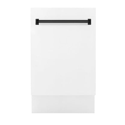 ZLINE Autograph Edition 18 in. Compact 3rd Rack Top Control Dishwasher in White Matte with Matte Black Accent Handle, 51dBa (DWVZ-WM-18-MB)