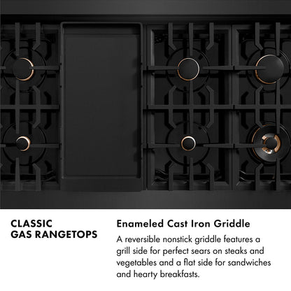 ZLINE Autograph Edition 48 in. Classic Gas Rangetop with 8 Burners and Porcelain Cooktop in Black Stainless Steel with Polished Gold Accents (RTBZ-48-G)