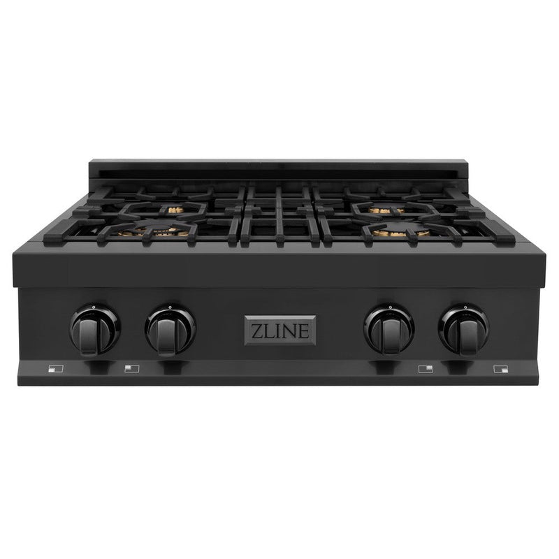 ZLINE 30 in. Legacy Gas Rangetop with 4 Brass Burners and Porcelain Cooktop in Black Stainless Steel (RTB-BR-30)