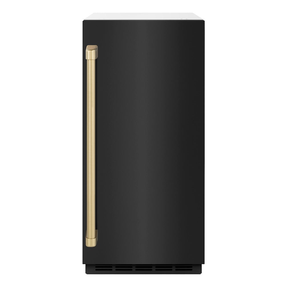 ZLINE Autograph Edition 15 in. Touchstone Clear Cube Ice Maker with Drain Pump and Black Stainless Steel Door with Champagne Bronze Handle (ICCDZ-BS-15-CB)