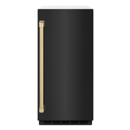ZLINE Autograph Edition 15 in. Touchstone Clear Cube Ice Maker with Drain Pump and Black Stainless Steel Door with Champagne Bronze Handle (ICCDZ-BS-15-CB)