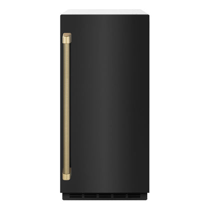 ZLINE Autograph Edition 15 in. Touchstone Clear Cube Ice Maker with Drain Pump and Black Stainless Steel Door with Champagne Bronze Helix Handle (ICCDZ-BS-15-KCB)