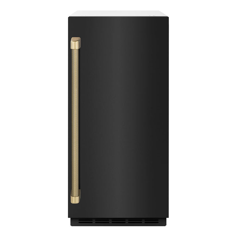 ZLINE Autograph Edition 15 in. Touchstone Clear Cube Ice Maker with Drain Pump and Black Stainless Steel Door with Champagne Bronze Helix Handle (ICCDZ-BS-15-KCB)