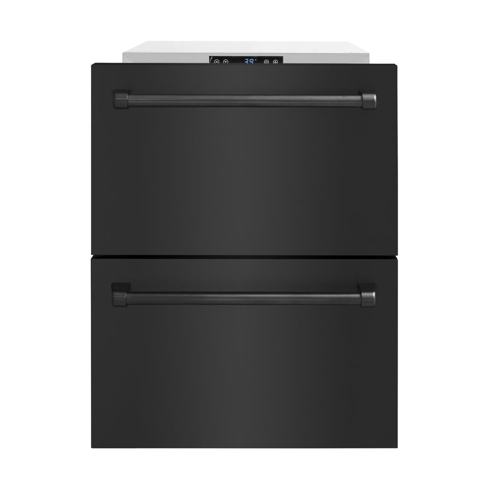 ZLINE 24 in. Touchstone 168 Can Outdoor-Rated Dual Refrigerator Drawer with Black Stainless Steel Doors (RDSO-BS-24)