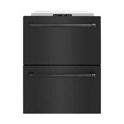 ZLINE 24 in. Touchstone 168 Can Outdoor-Rated Dual Refrigerator Drawer with Black Stainless Steel Doors (RDSO-BS-24)