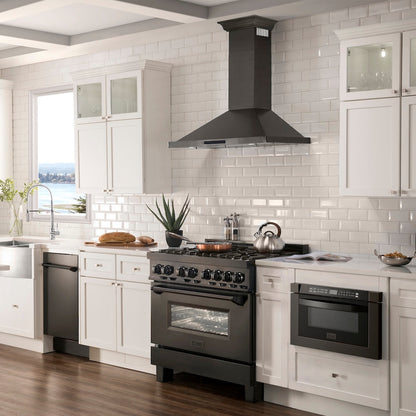 ZLINE 30 in. Convertible Vent Wall Mount Range Hood in Black Stainless Steel with Crown Molding (BSKBNCRN-30)
