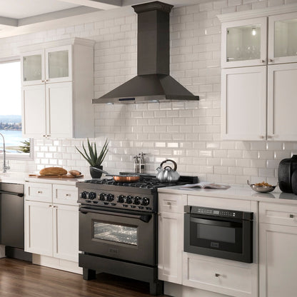 ZLINE 36 in. CrownSound™ Ducted Vent Wall Mount Range Hood in Black Stainless Steel with Built-in Bluetooth Speakers (BSKBNCRN-BT-36)