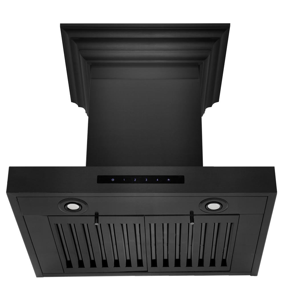 ZLINE 24 in. Convertible Vent Wall Mount Range Hood in Black Stainless Steel with Crown Molding (BSKENCRN-24)