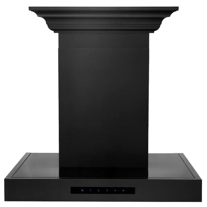 ZLINE 30 in. Convertible Vent Wall Mount Range Hood in Black Stainless Steel with Crown Molding (BSKENCRN-30)