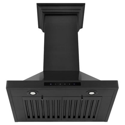 ZLINE 24 in. Convertible Vent Wall Mount Range Hood in Black Stainless Steel with Crown Molding (BSKBNCRN-24)