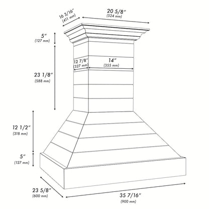 ZLINE 36 in. Wooden Wall Mount Range Hood in Rustic Shiplap Black Finish with Stainless Steel Accents (365CC-36)