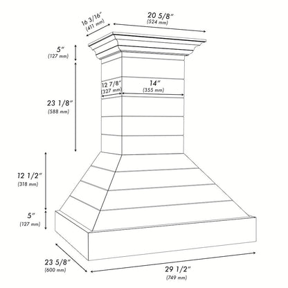 ZLINE 30 in. Wooden Wall Mount Range Hood in Rustic Shiplap Bright White Finish with Stainless Steel Accents (365WW-30)