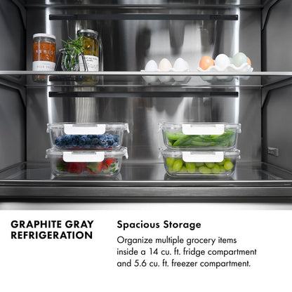 ZLINE Autograph Edition 36 in. 19.6 cu. ft. French Door Built-In Bottom Freezer Refrigerator with Water Dispenser and Ice Maker in White Matte with Graphite Gray Interior and Polished Gold Accents (GRBIVZ-WM-36-G)